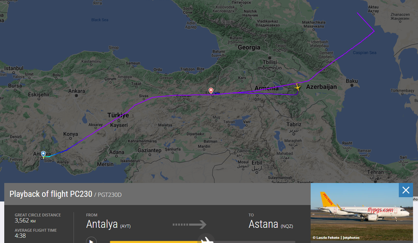 Самолет, летевший из Антальи, посадили в Эрзуруме из-за конфликта на борту