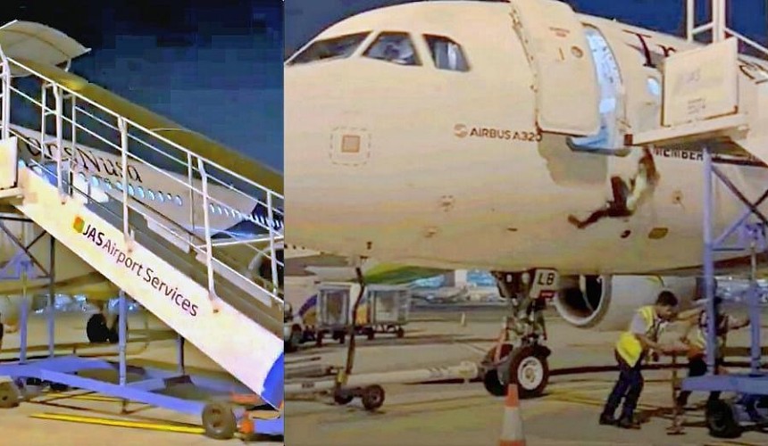 В аэропорту Джакарты из самолета выпал сотрудник техслужбы